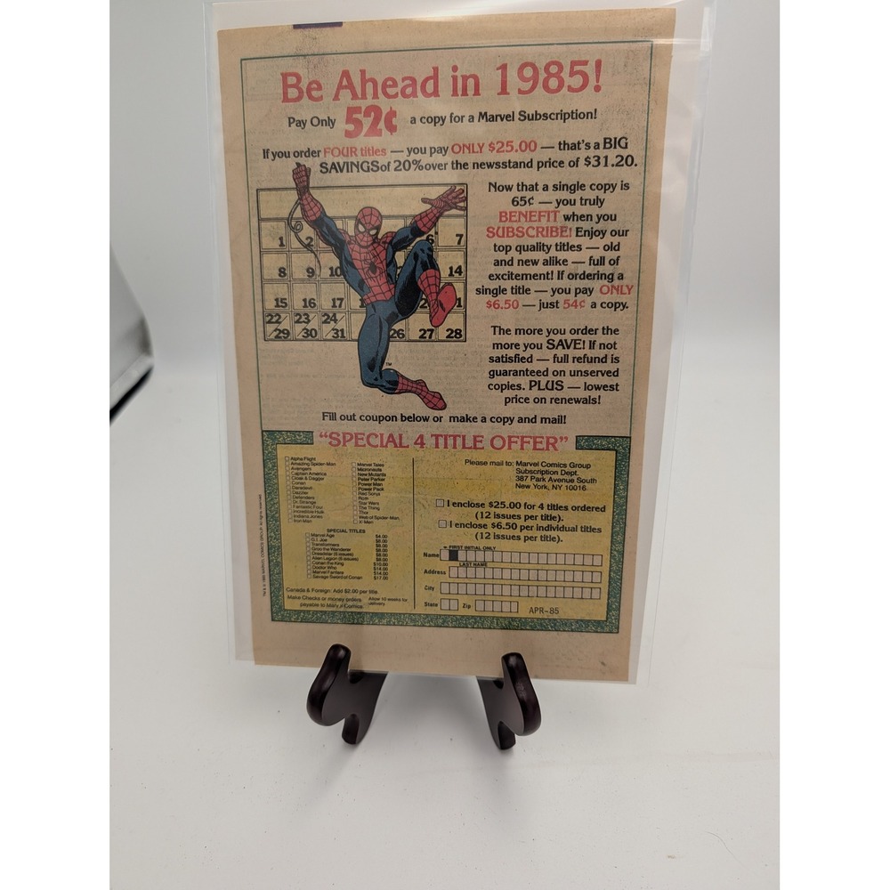 Vintage Printed Advert 1985 Marvel Comics Spider-Man Ephemera 10x6.5